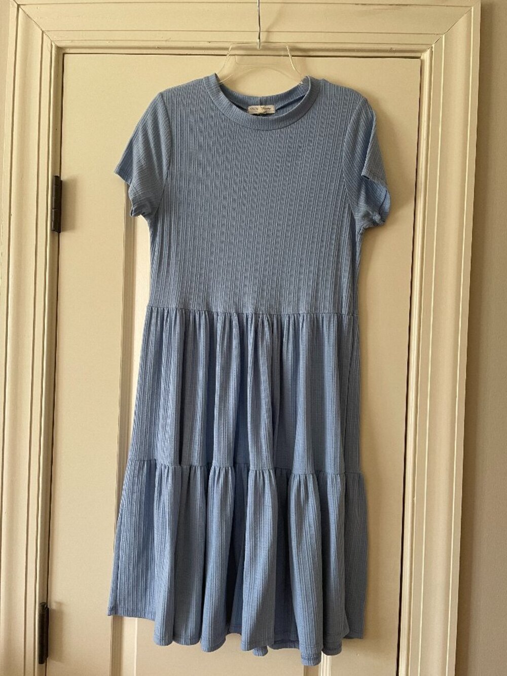 Soft Blue Knit Stripe Dress
